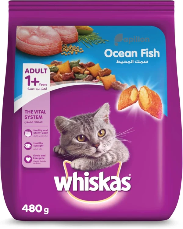 خشک گربه Whiskas با طعم ماهی اقیانوسی ۴۸۰ گرمی