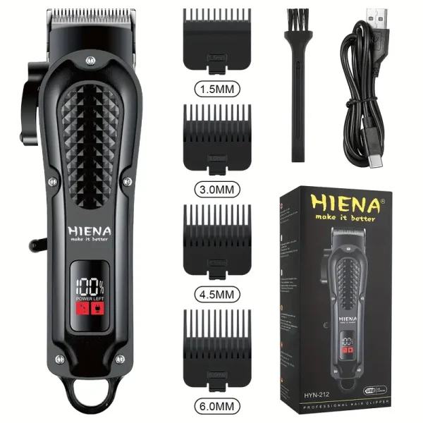 ماشین اصلاح حرفه‌ای HIENA Hair Clipper مدل Retro Oil Head Carving با قابلیت دیجیتال و شارژ USB